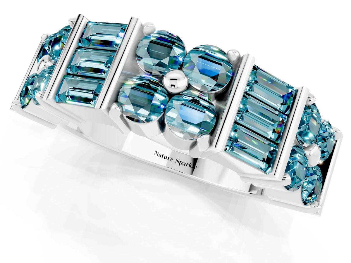 Round and Baguette Blue Topaz Anniversary Band in Silver with Channel and Prong Setting_1