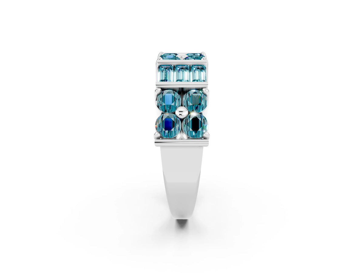 Round and Baguette Blue Topaz Anniversary Band in Silver with Channel and Prong Setting_2