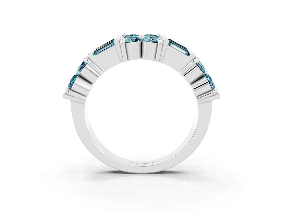 Round and Baguette Blue Topaz Anniversary Band in Silver with Channel and Prong Setting_3