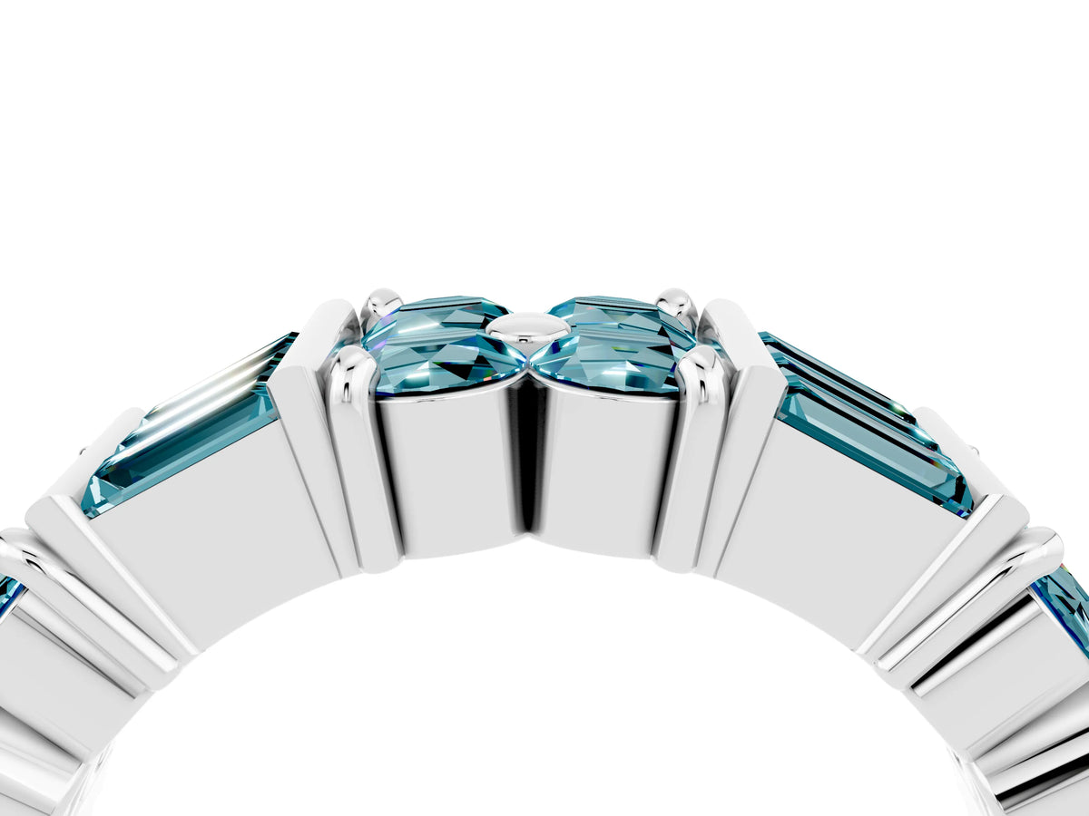 Round and Baguette Blue Topaz Anniversary Band in Silver with Channel and Prong Setting_4