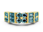 Round and Baguette Blue Topaz Anniversary Band in Yellow gold with Channel and Prong Setting