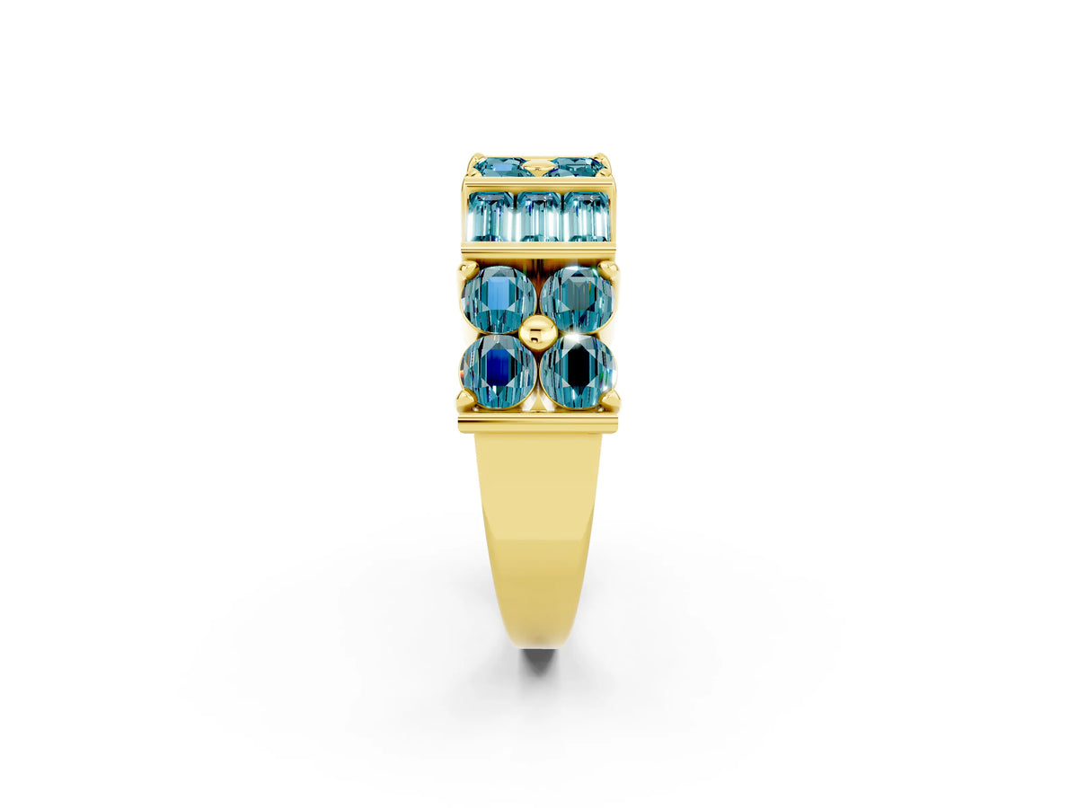 Round and Baguette Blue Topaz Anniversary Band in Yellow gold with Channel and Prong Setting_2