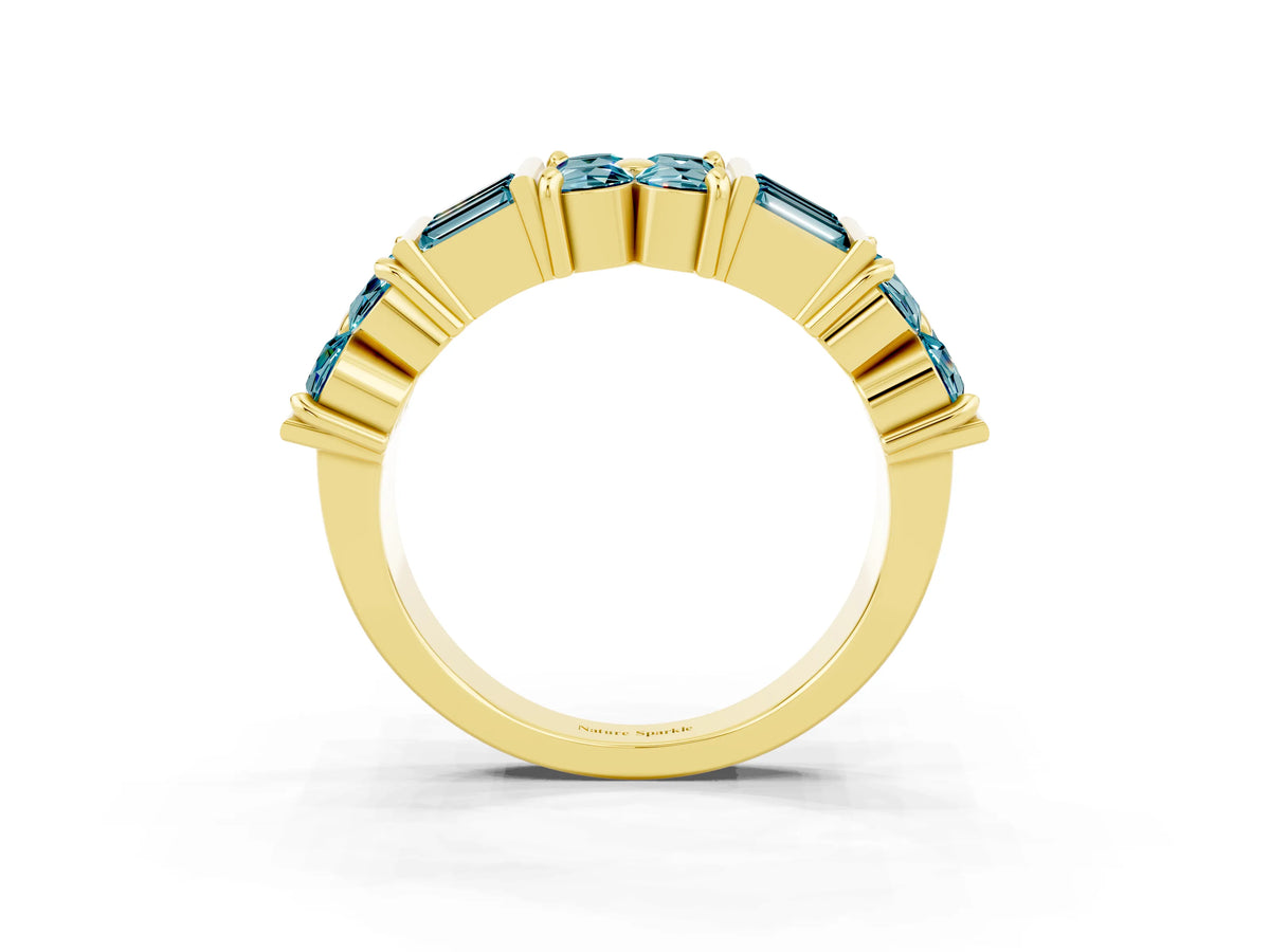 Round and Baguette Blue Topaz Anniversary Band in Yellow gold with Channel and Prong Setting_3