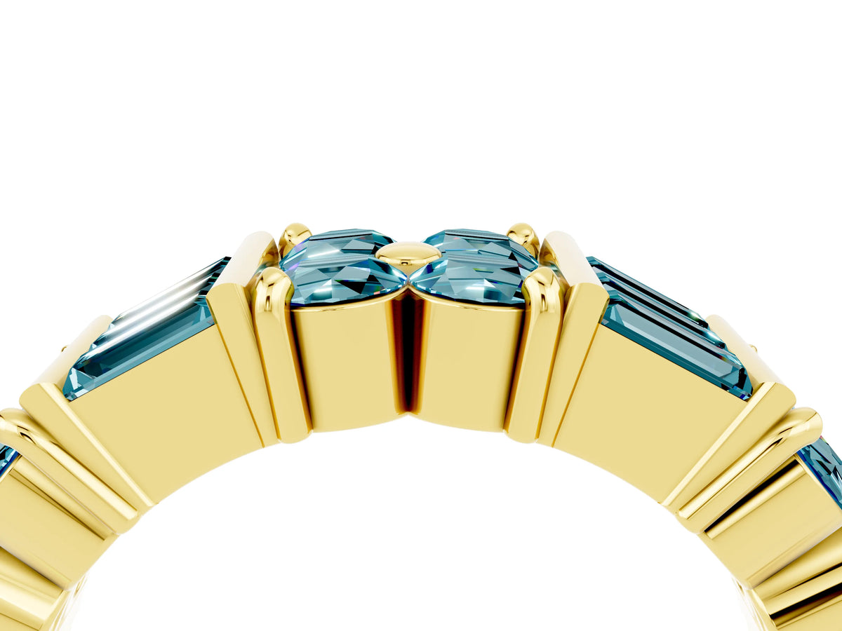 Round and Baguette Blue Topaz Anniversary Band in Yellow gold with Channel and Prong Setting_4