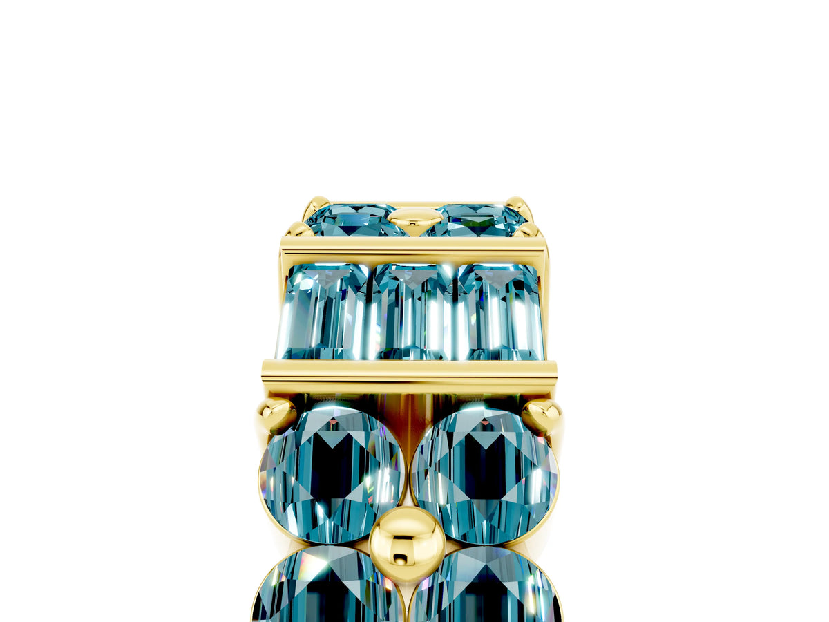 Round and Baguette Blue Topaz Anniversary Band in Yellow gold with Channel and Prong Setting_5