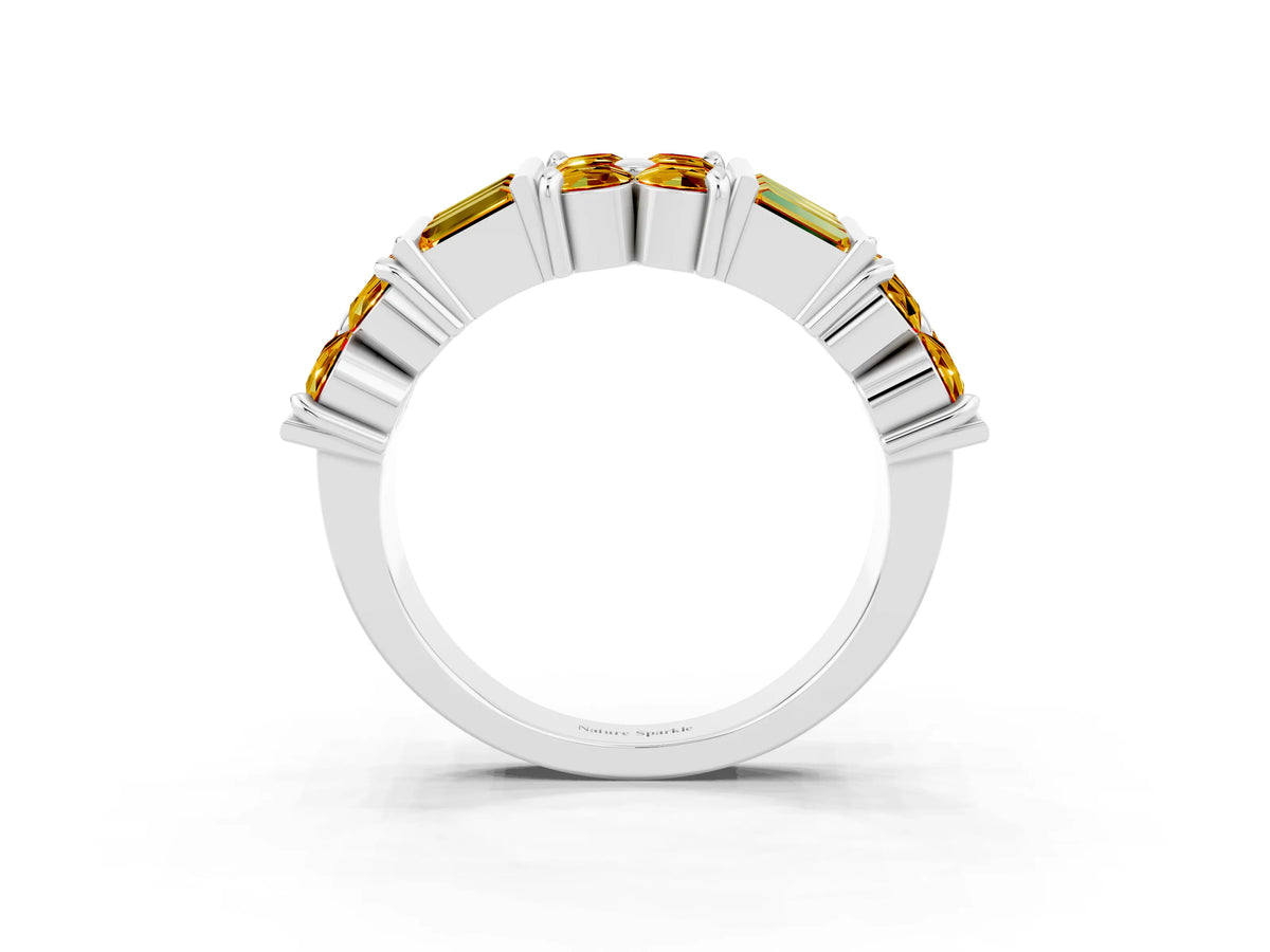Round and Baguette Citrine Anniversary Band in White gold with Channel and Prong Setting_3