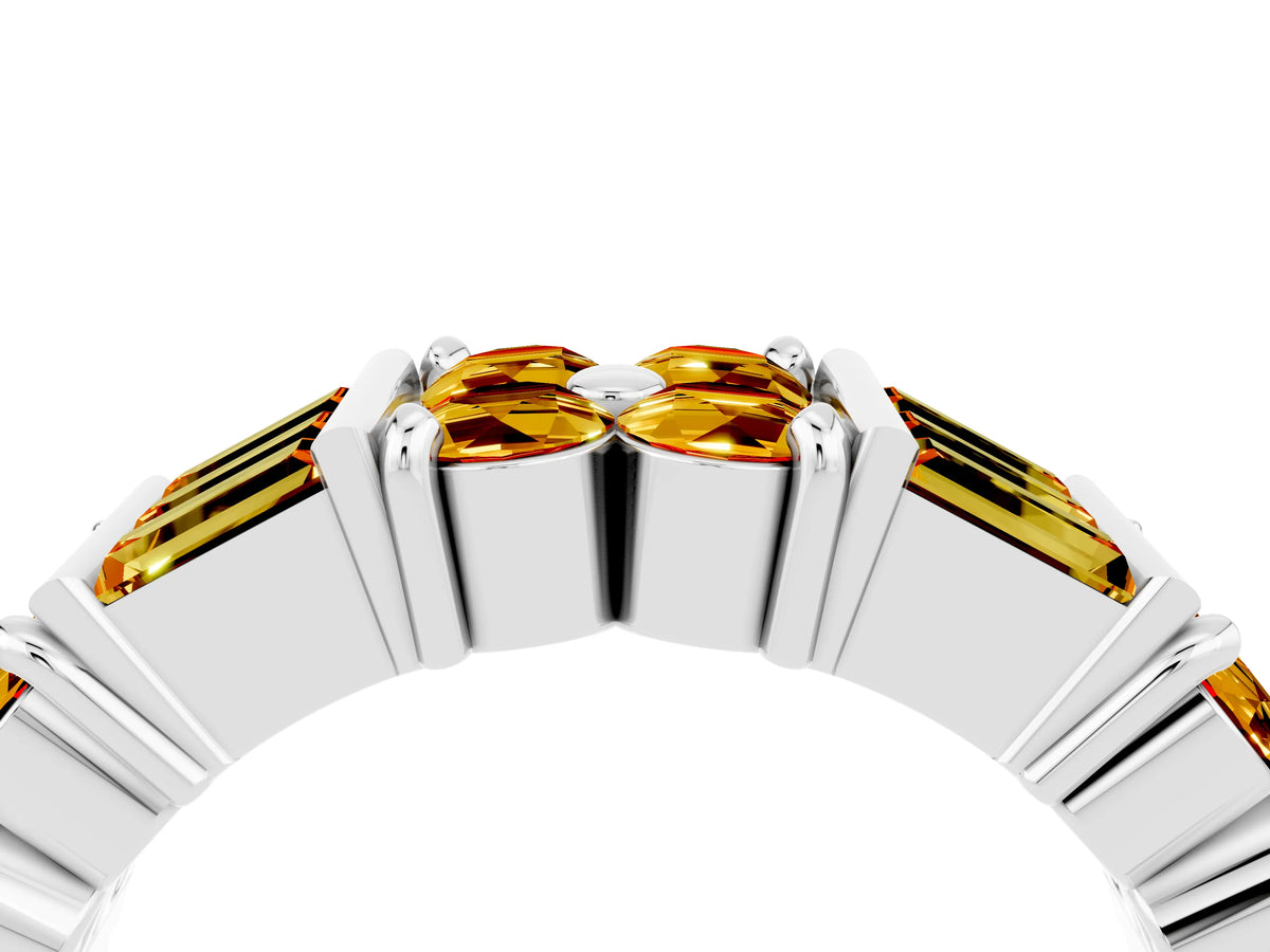 Round and Baguette Citrine Anniversary Band in White gold with Channel and Prong Setting_4