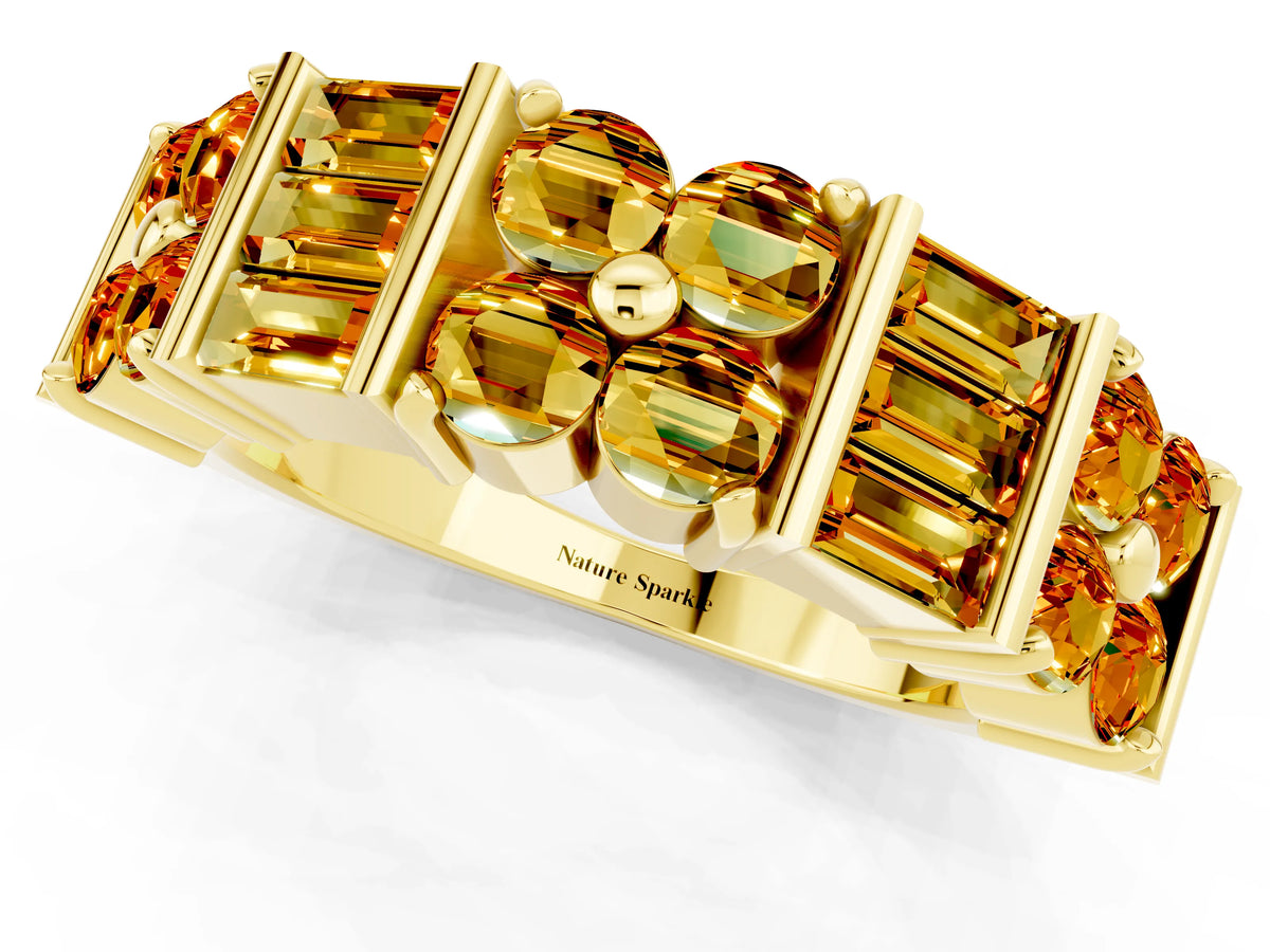 Round and Baguette Citrine Anniversary Band in Yellow gold with Channel and Prong Setting_1