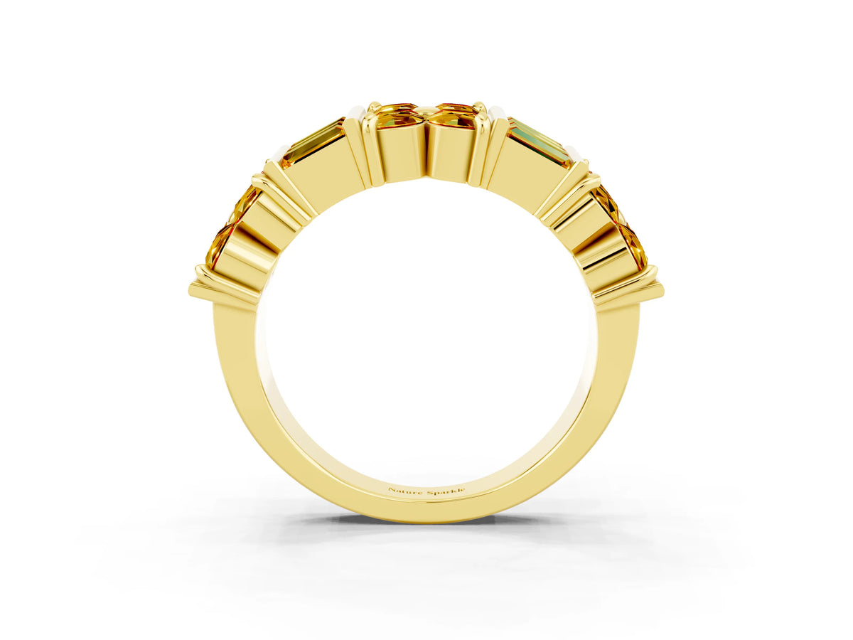 Round and Baguette Citrine Anniversary Band in Yellow gold with Channel and Prong Setting_3