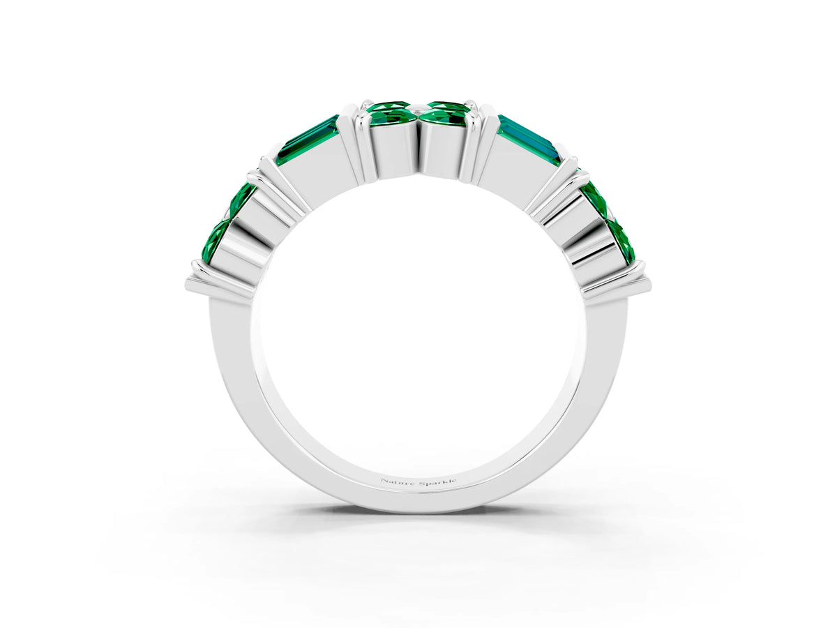 Round and Baguette Emerald Anniversary Band in Platinum with Channel and Prong Setting_3