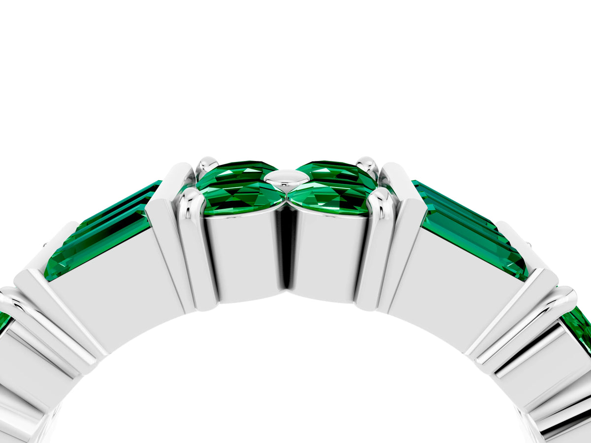 Round and Baguette Emerald Anniversary Band in Silver with Channel and Prong Setting_4