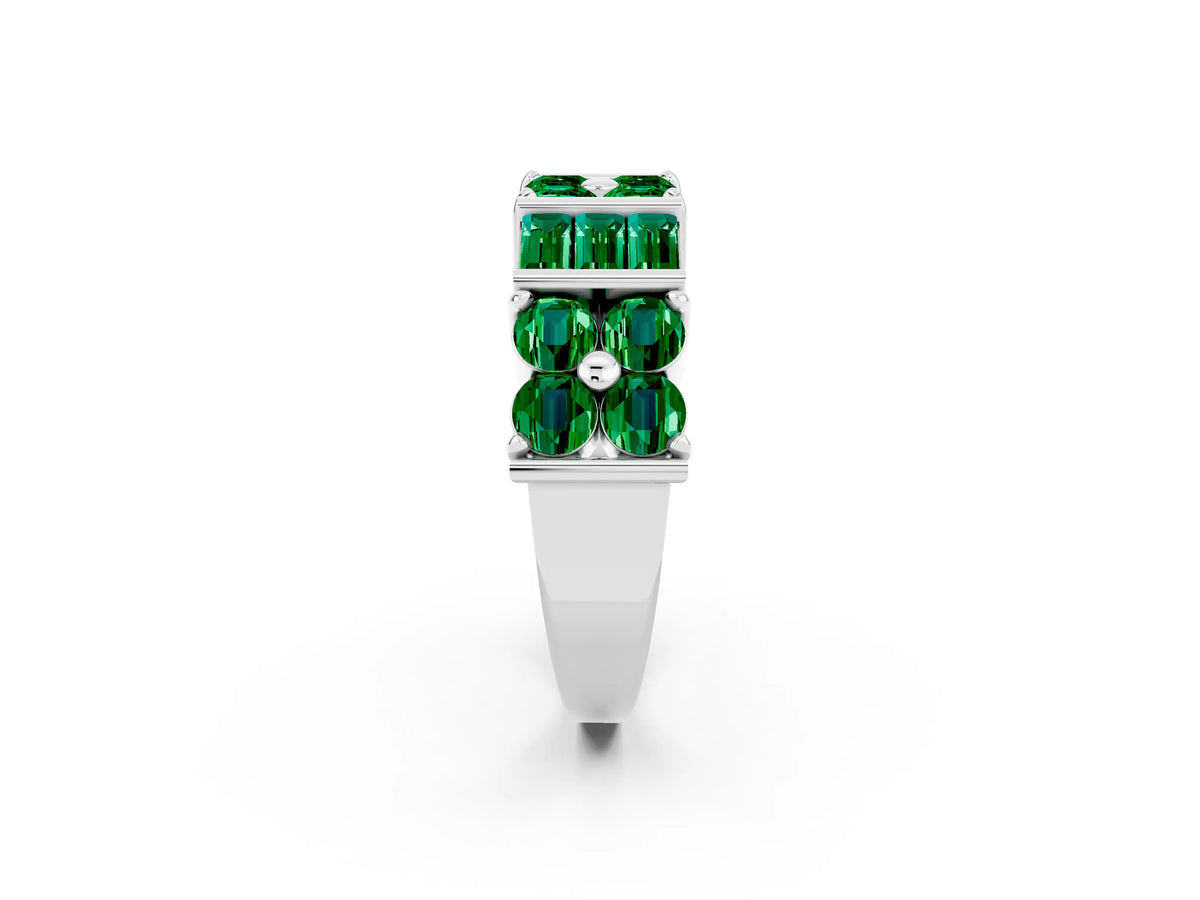 Round and Baguette Emerald Anniversary Band in White gold with Channel and Prong Setting_2