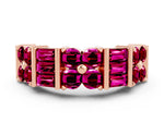 Round and Baguette Garnet Anniversary Band in Rose gold with Channel and Prong Setting