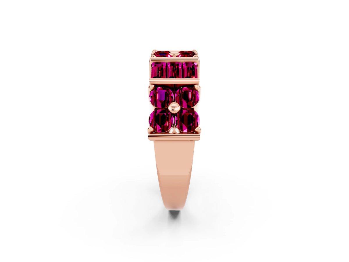 Round and Baguette Garnet Anniversary Band in Rose gold with Channel and Prong Setting_2