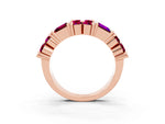 Round and Baguette Garnet Anniversary Band in Rose gold with Channel and Prong Setting_3