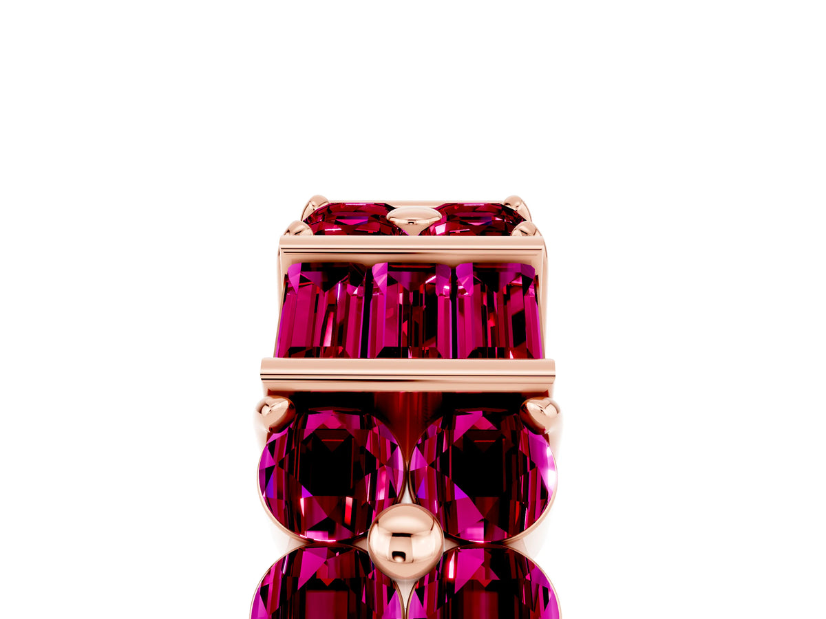 Round and Baguette Garnet Anniversary Band in Rose gold with Channel and Prong Setting_5