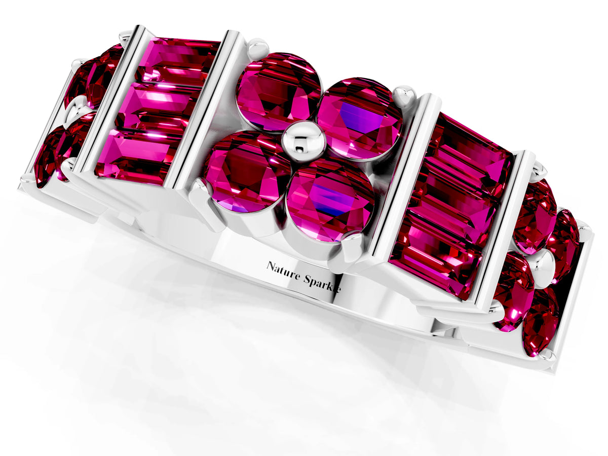 Round and Baguette Garnet Anniversary Band in White gold with Channel and Prong Setting_1