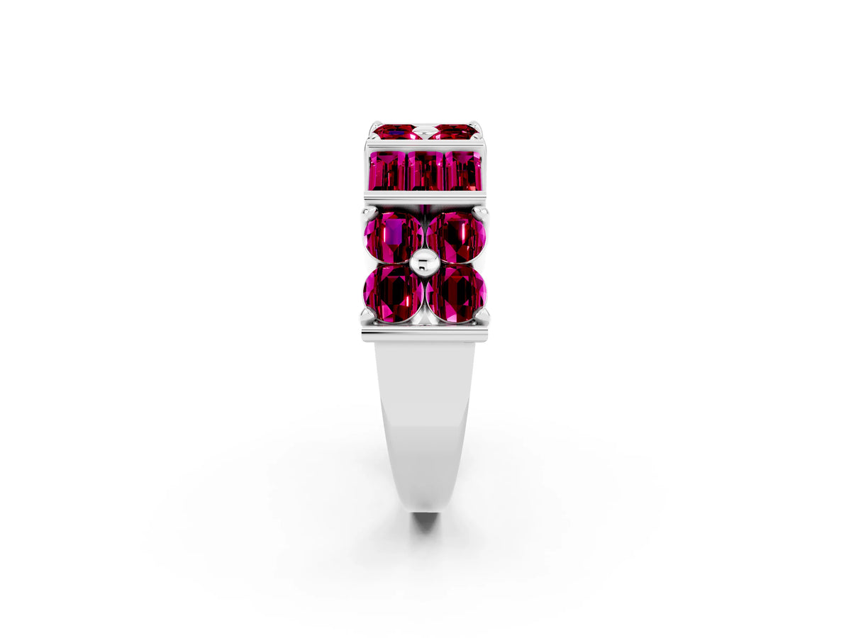 Round and Baguette Garnet Anniversary Band in White gold with Channel and Prong Setting_2