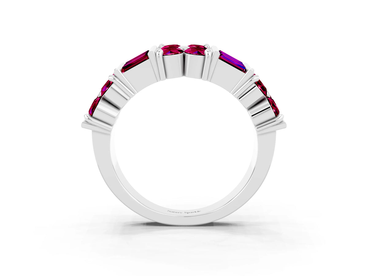 Round and Baguette Garnet Anniversary Band in White gold with Channel and Prong Setting_3