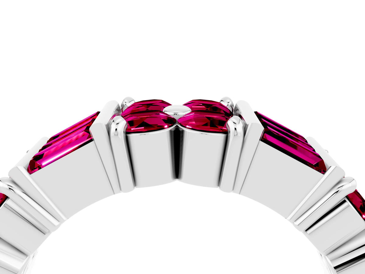 Round and Baguette Garnet Anniversary Band in White gold with Channel and Prong Setting_4