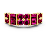 Round and Baguette Garnet Anniversary Band in Yellow gold with Channel and Prong Setting