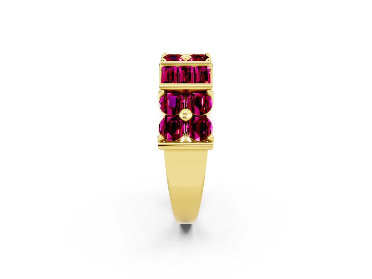 Round and Baguette Garnet Anniversary Band in Yellow gold with Channel and Prong Setting_2