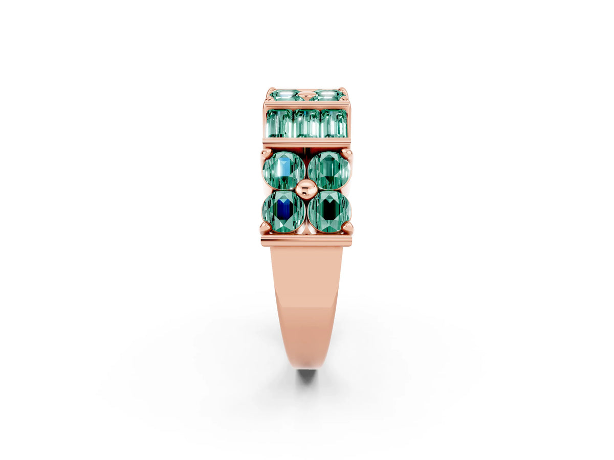 Round and Baguette Green Sapphire Anniversary Band in Rose gold with Channel and Prong Setting_2