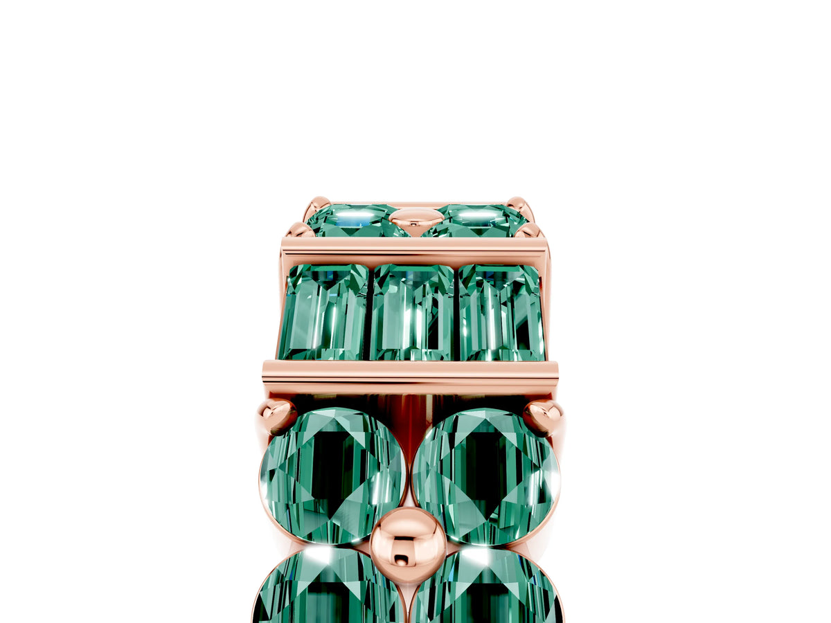 Round and Baguette Green Sapphire Anniversary Band in Rose gold with Channel and Prong Setting_5