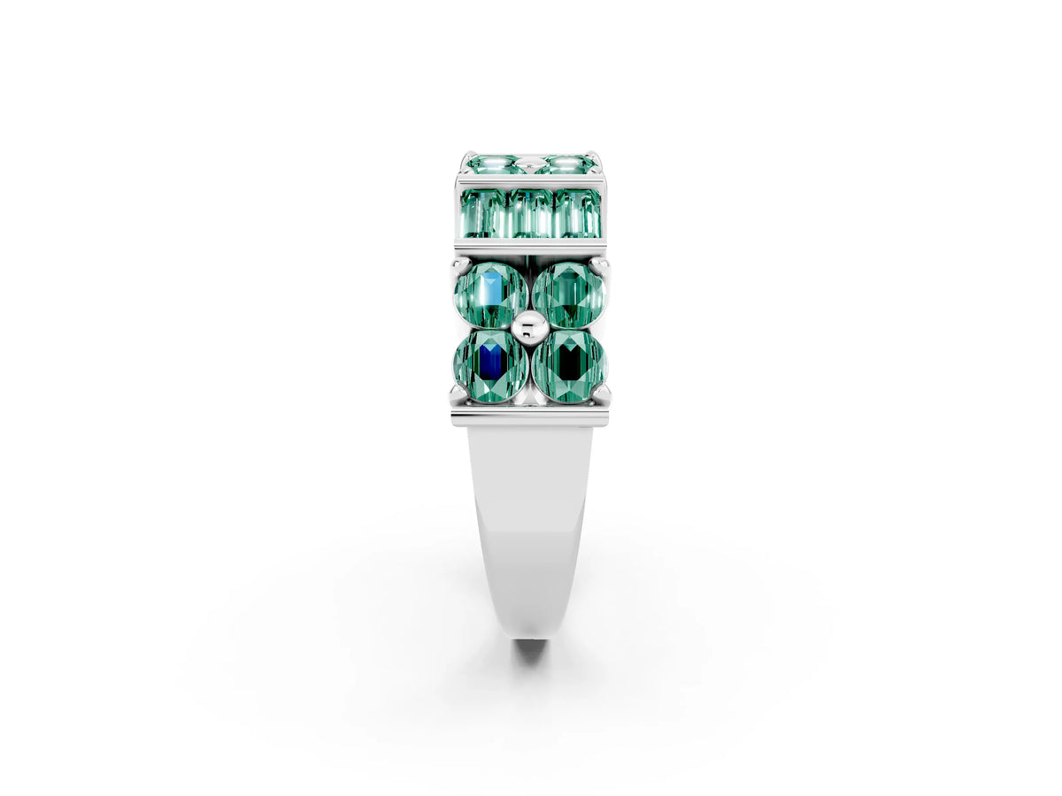 Round and Baguette Green Sapphire Anniversary Band in Silver with Channel and Prong Setting_2