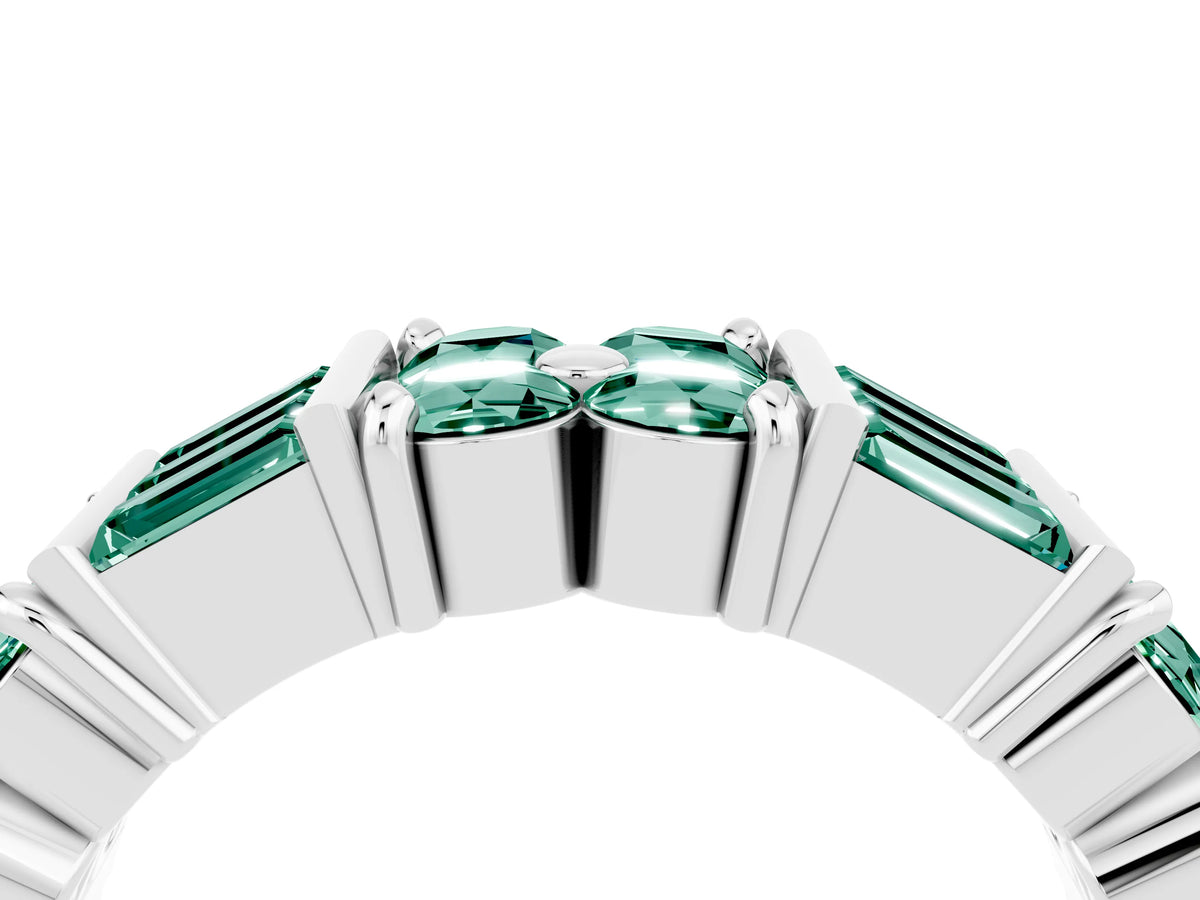 Round and Baguette Green Sapphire Anniversary Band in Silver with Channel and Prong Setting_4