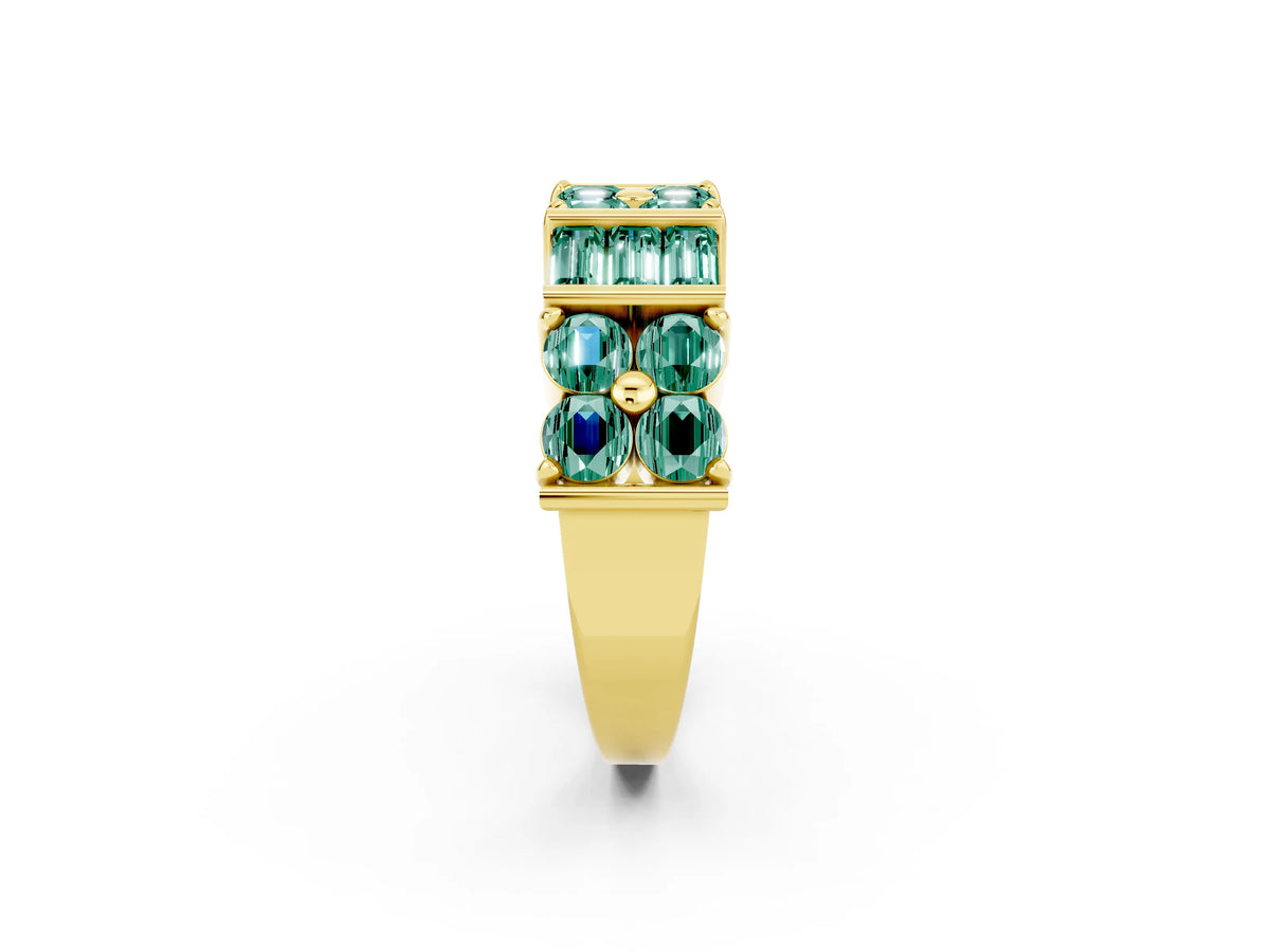 Round and Baguette Green Sapphire Anniversary Band in Yellow gold with Channel and Prong Setting_2