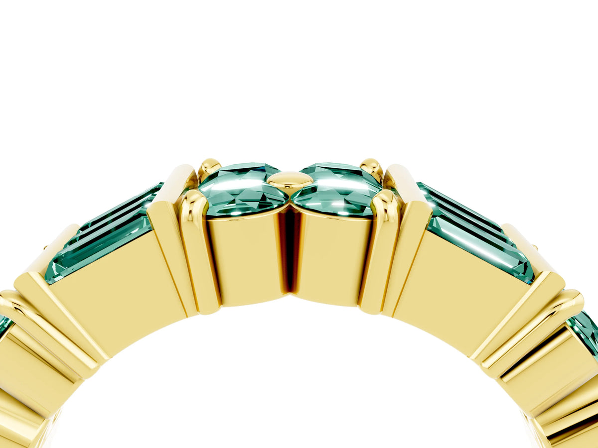Round and Baguette Green Sapphire Anniversary Band in Yellow gold with Channel and Prong Setting_4