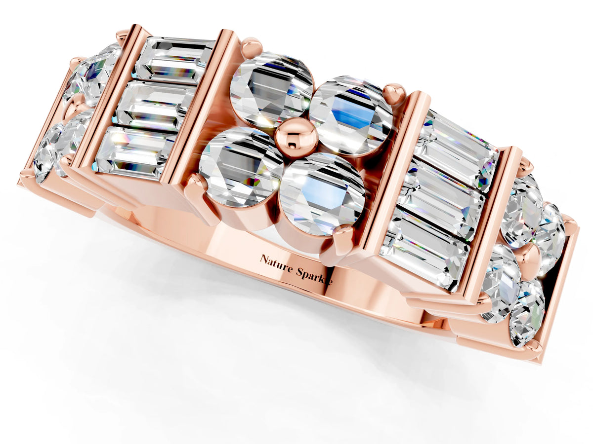 Round and Baguette Moissanite Anniversary Band in Rose gold with Channel and Prong Setting_1