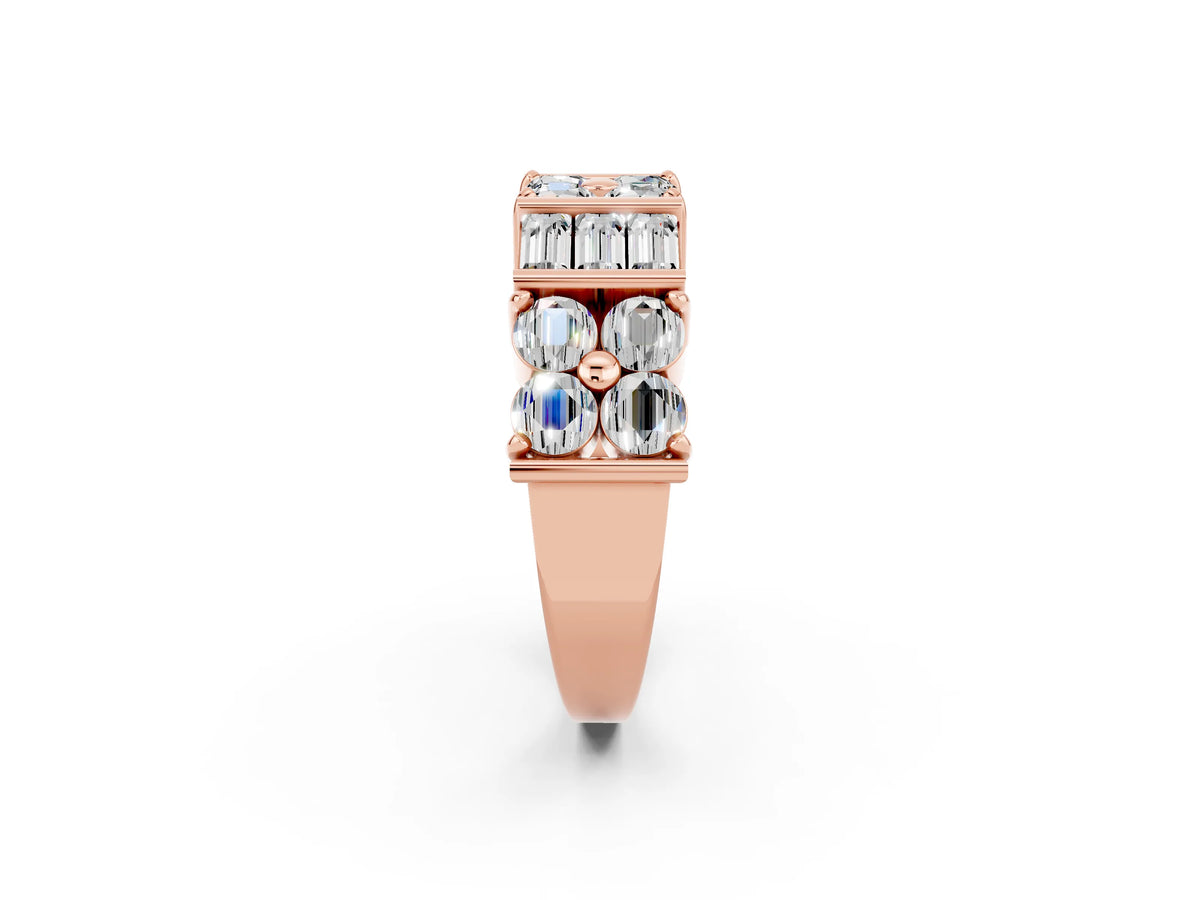 Round and Baguette Moissanite Anniversary Band in Rose gold with Channel and Prong Setting_2