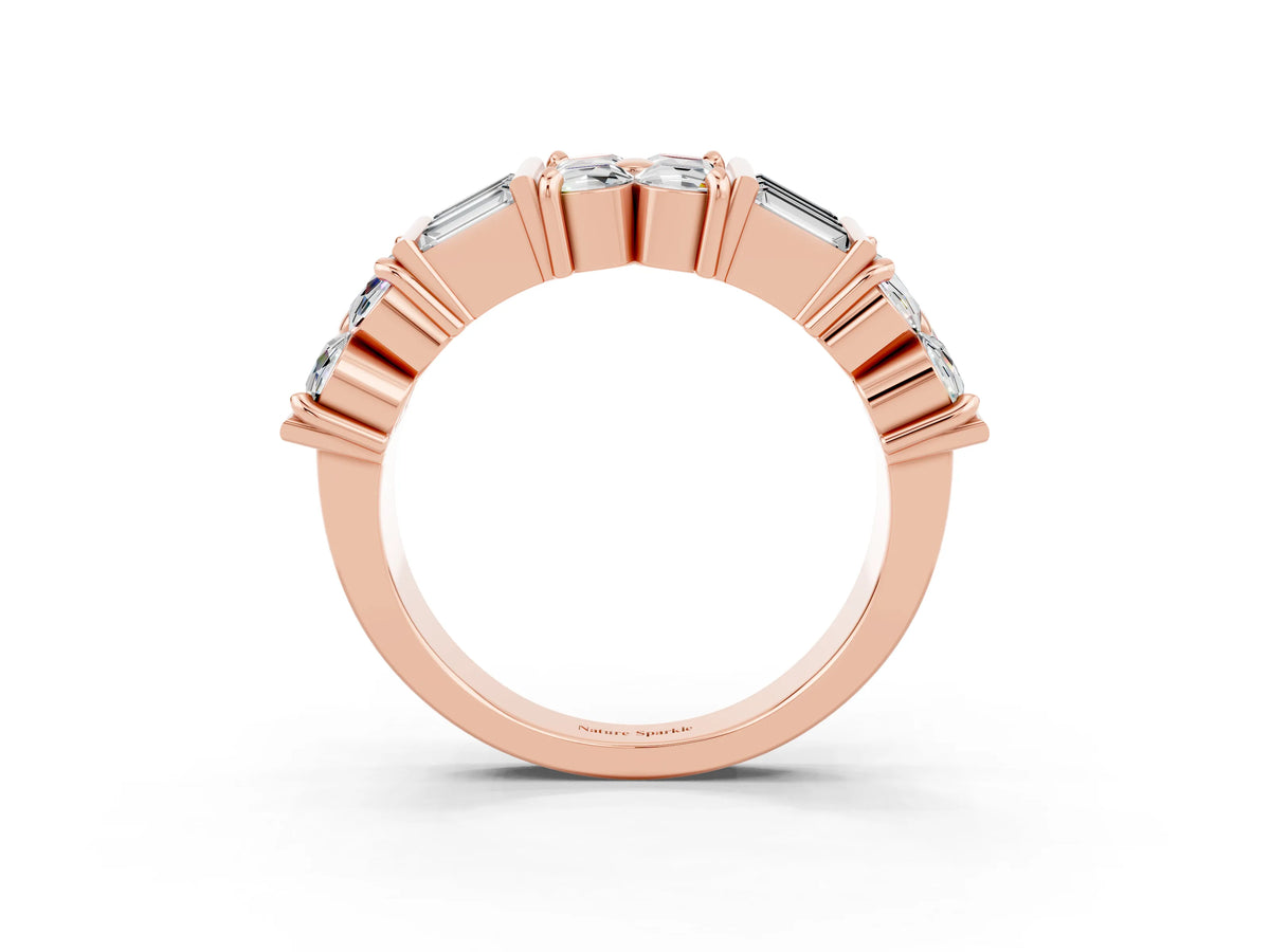 Round and Baguette Moissanite Anniversary Band in Rose gold with Channel and Prong Setting_3