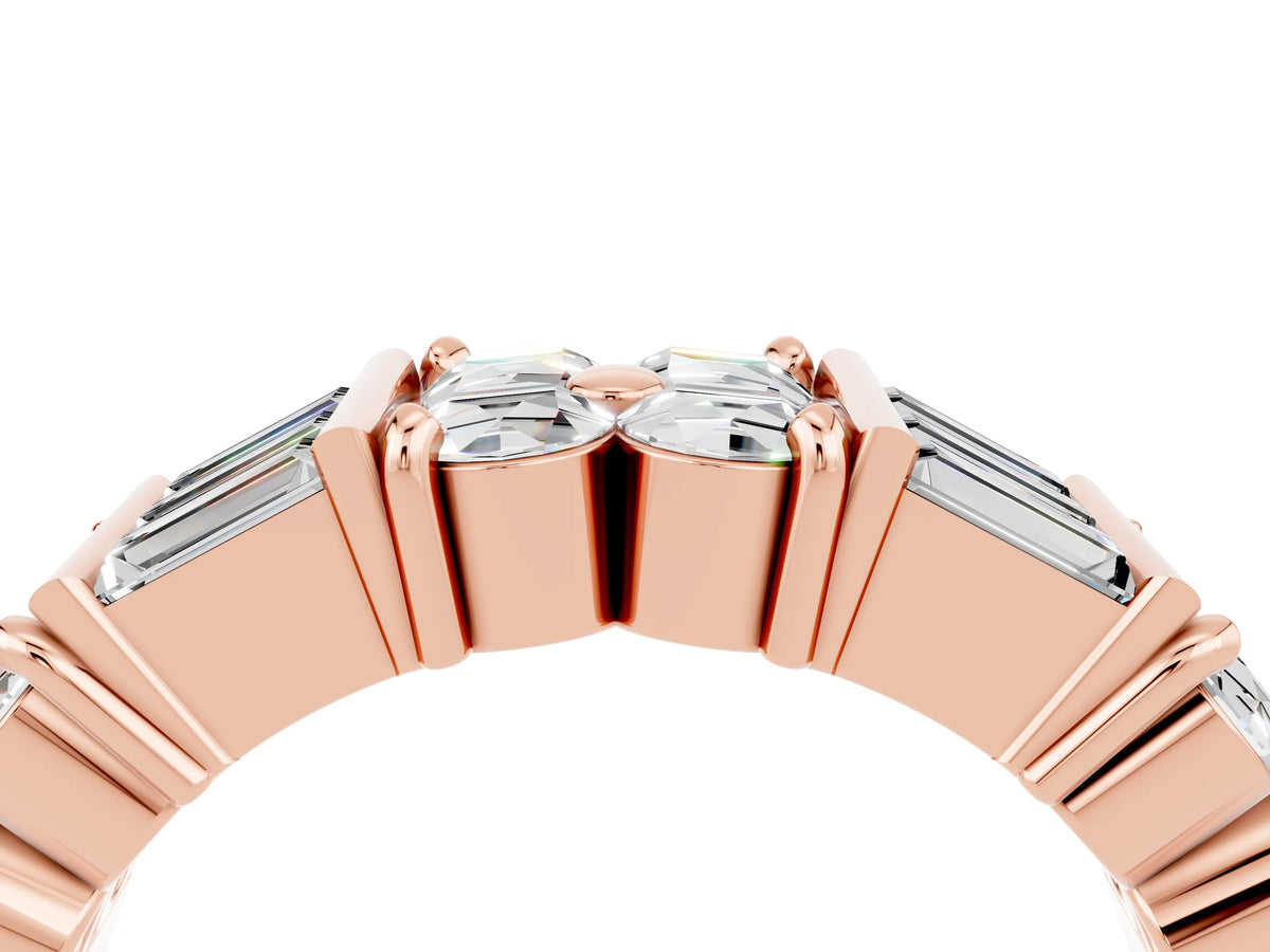 Round and Baguette Moissanite Anniversary Band in Rose gold with Channel and Prong Setting_4