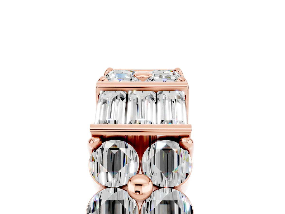 Round and Baguette Moissanite Anniversary Band in Rose gold with Channel and Prong Setting_5