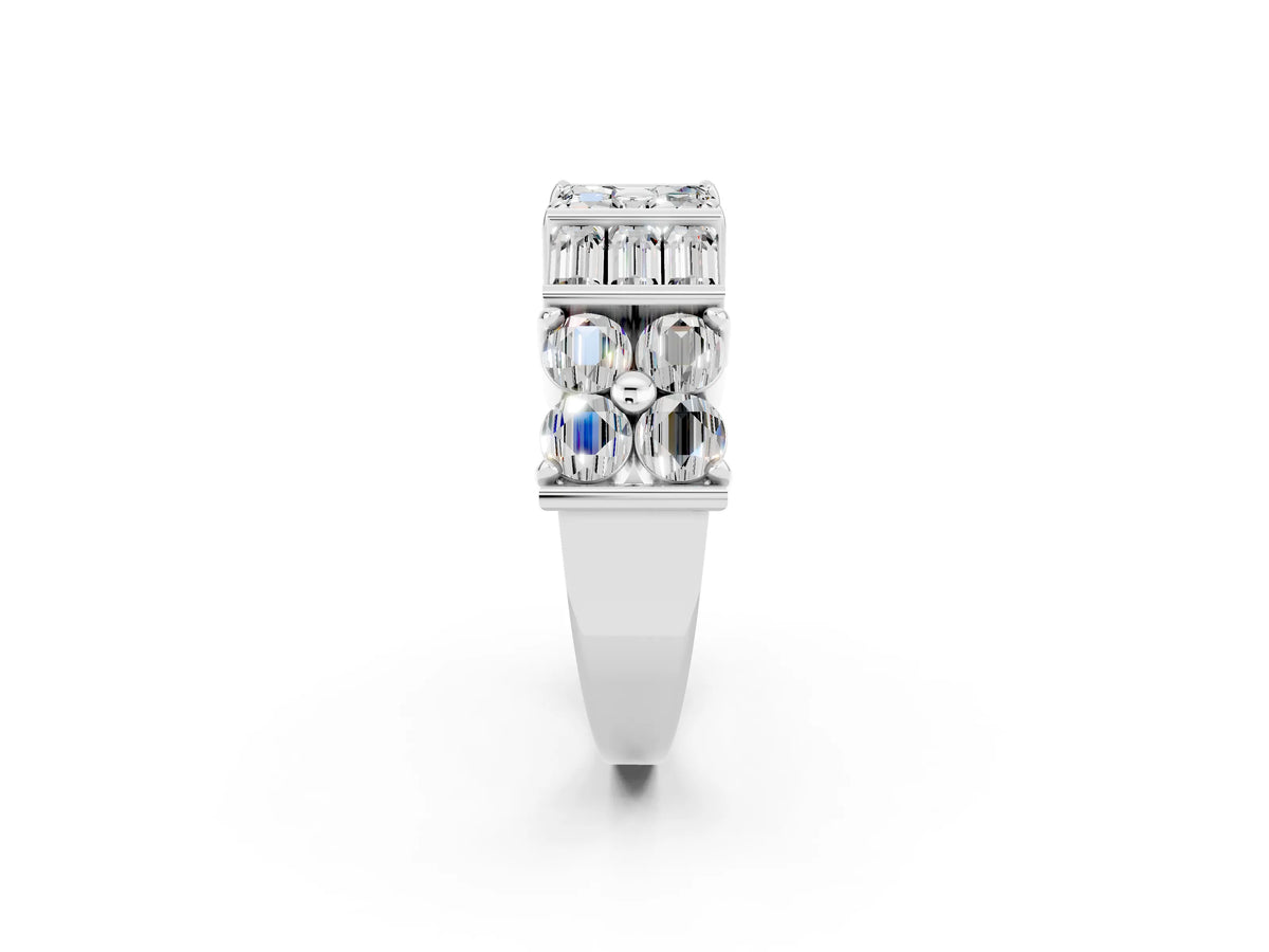 Round and Baguette Moissanite Anniversary Band in White gold with Channel and Prong Setting_2