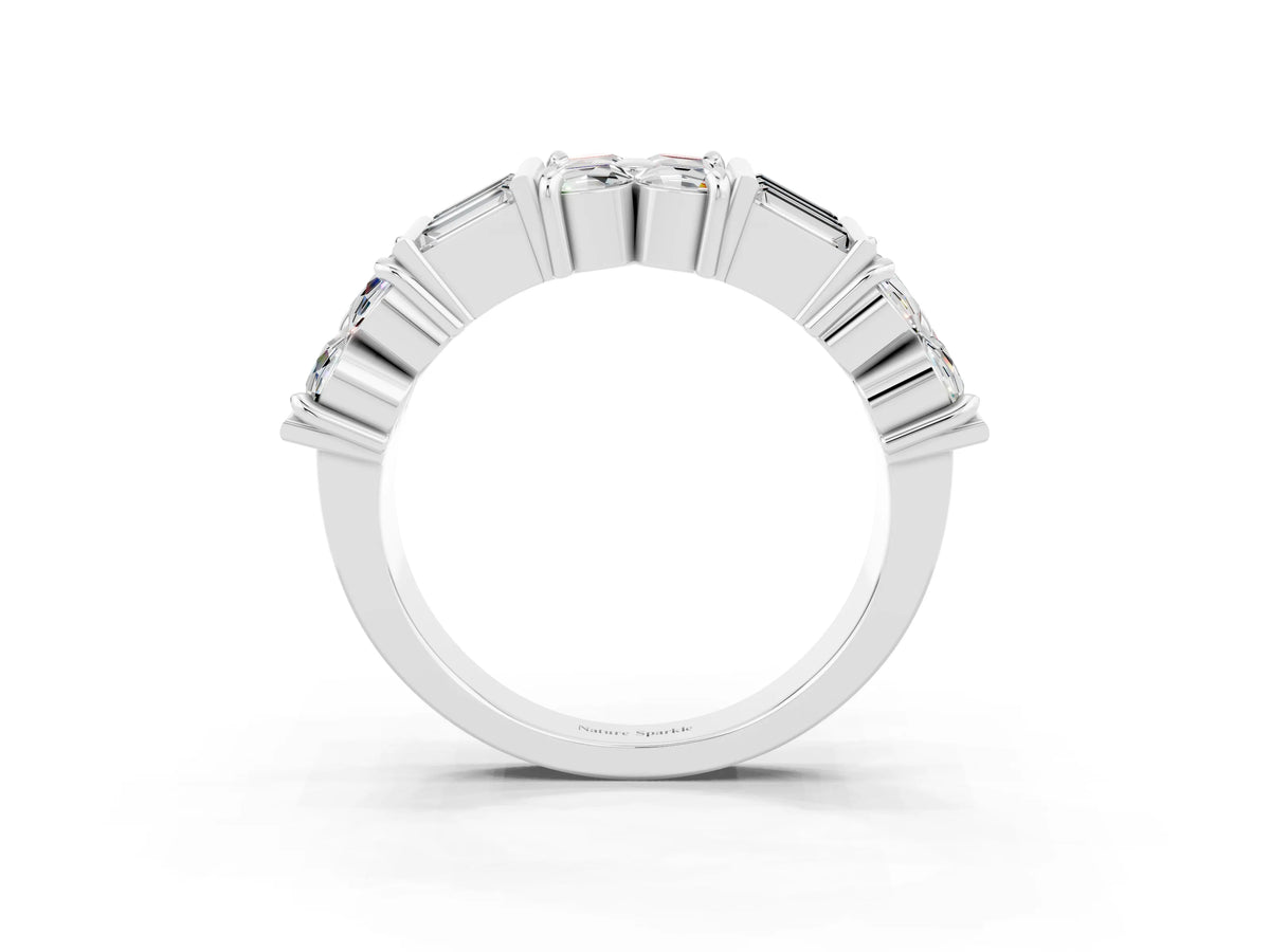 Round and Baguette Moissanite Anniversary Band in White gold with Channel and Prong Setting_3