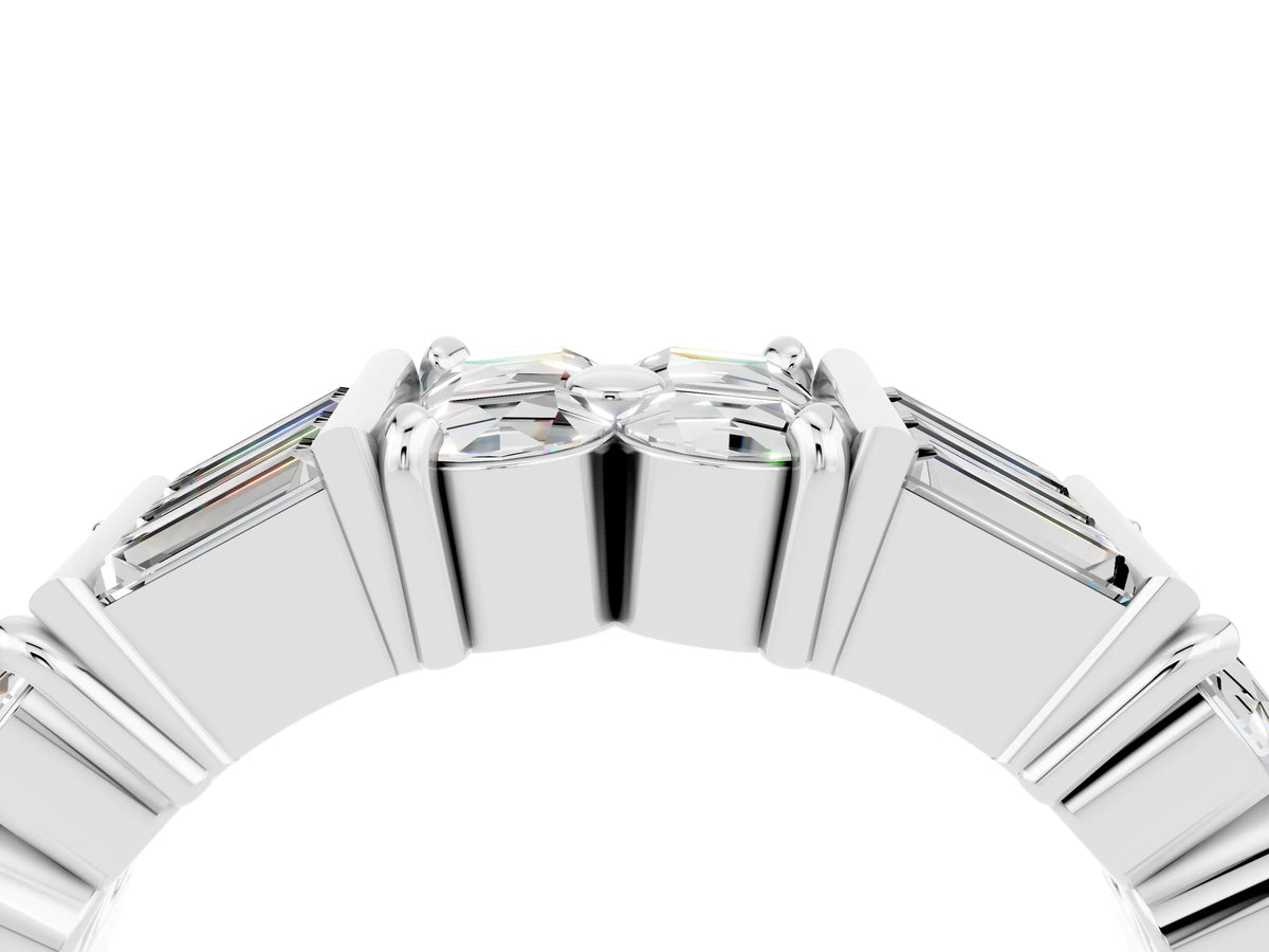 Round and Baguette Moissanite Anniversary Band in White gold with Channel and Prong Setting_4