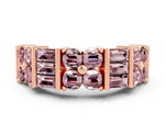 Round and Baguette Morganite Anniversary Band in Rose gold with Channel and Prong Setting
