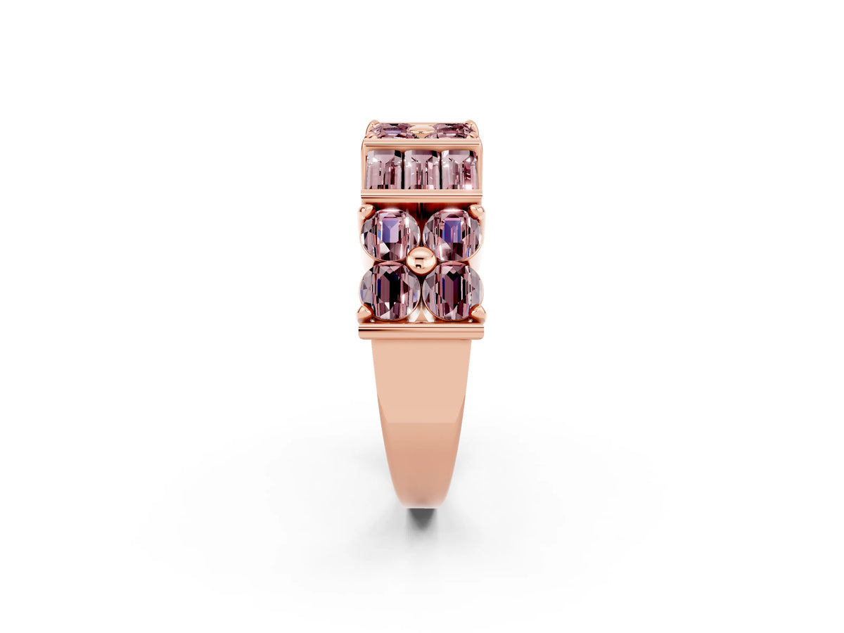 Round and Baguette Morganite Anniversary Band in Rose gold with Channel and Prong Setting_2