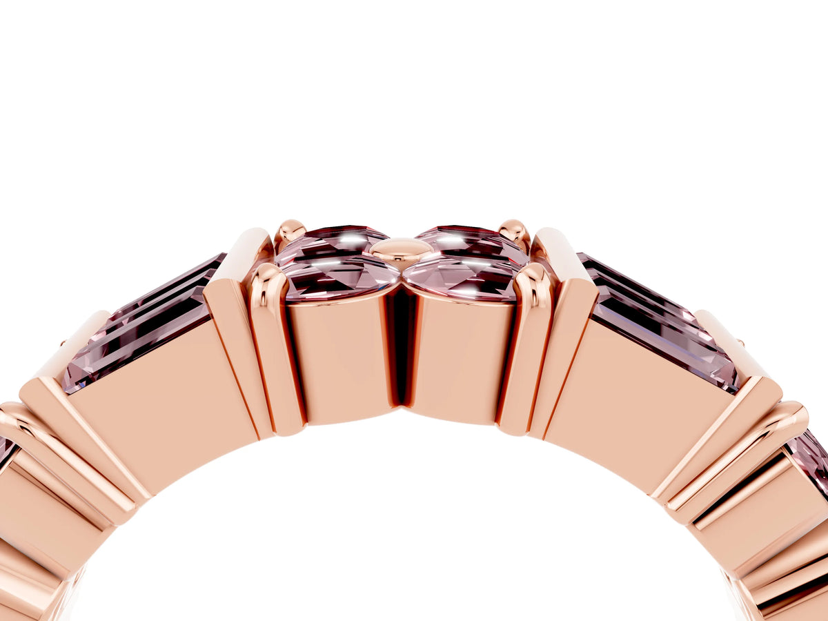 Round and Baguette Morganite Anniversary Band in Rose gold with Channel and Prong Setting_4