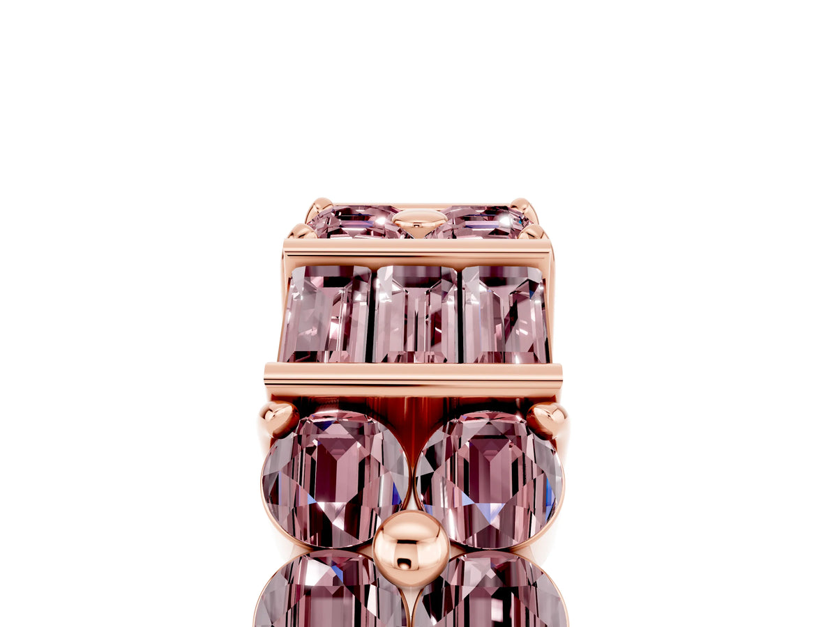Round and Baguette Morganite Anniversary Band in Rose gold with Channel and Prong Setting_5