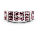 Round and Baguette Morganite Anniversary Band in Silver with Channel and Prong Setting