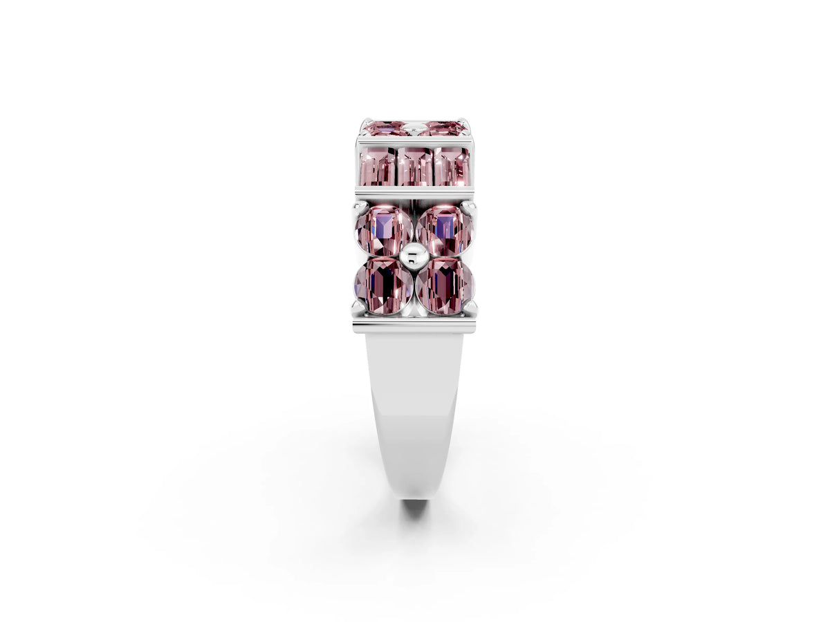 Round and Baguette Morganite Anniversary Band in White gold with Channel and Prong Setting_2