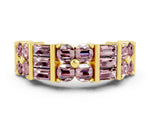 Round and Baguette Morganite Anniversary Band in Yellow gold with Channel and Prong Setting