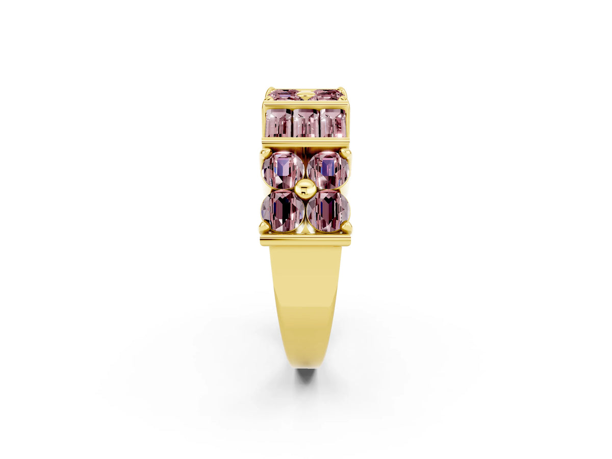 Round and Baguette Morganite Anniversary Band in Yellow gold with Channel and Prong Setting_2