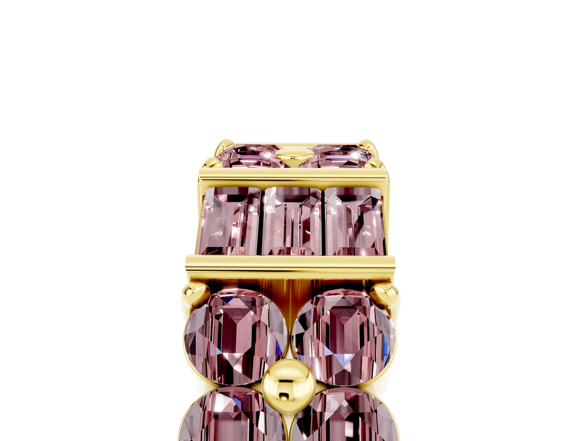 Round and Baguette Morganite Anniversary Band in Yellow gold with Channel and Prong Setting_5