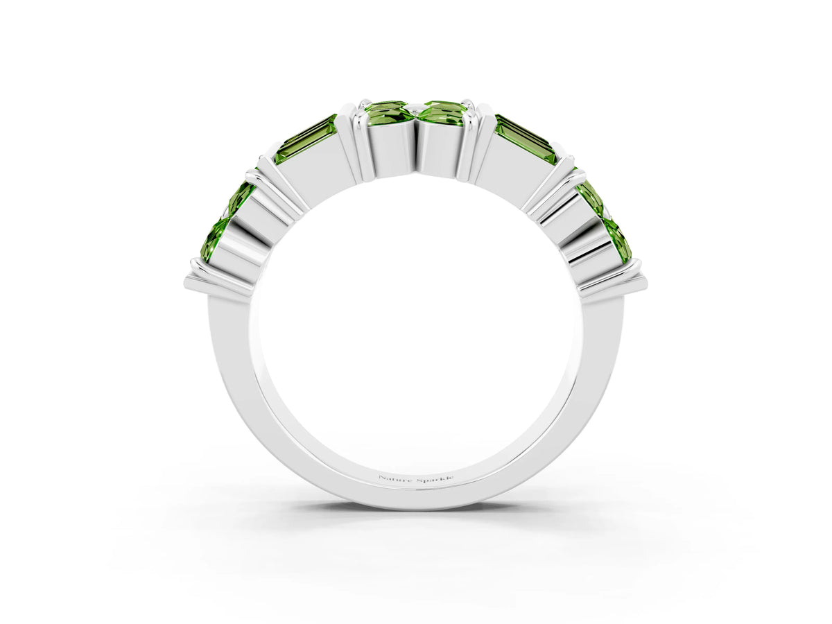 Round and Baguette Peridot Anniversary Band in Platinum with Channel and Prong Setting_3